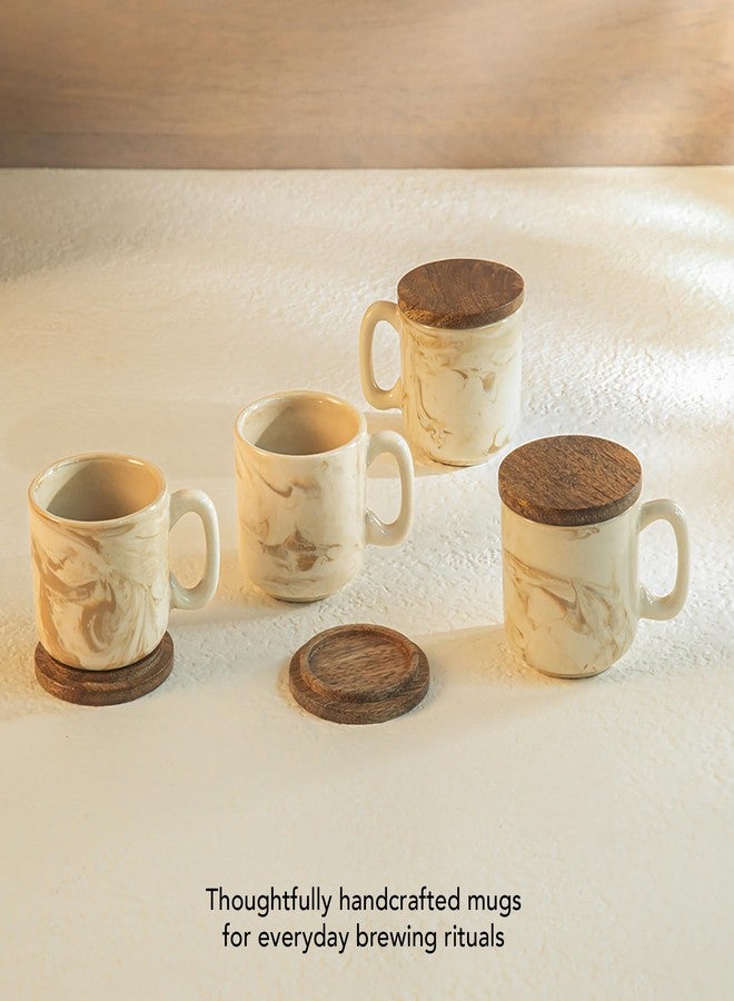 Ellementry Jupiter Ceramic Mug Set of 4 with Wooden Lids (150 ml Each) | Multipurpose Lid as Coaster | Handmade in India | Coffee, Tea & Milk Mugs | Dishwasher Safe | Gift for Home & Office - Image 4